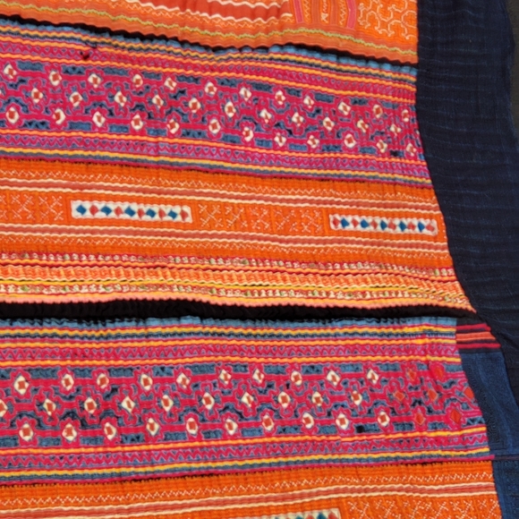 Vintage Blanket South East Asia Hand Embroidered Batik Textile Indigo Dyed 1970s - Picture 5 of 7